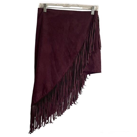 Express Burgundy Fringe Skirt - Picture 1 of 7